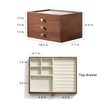 Homruilink Elegant Black Walnut Jewelry Storage Box for Women