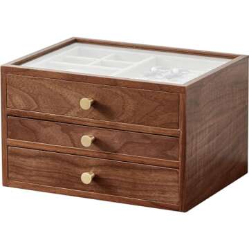 Homruilink Elegant Black Walnut Jewelry Storage Box for Women