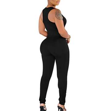 LAGSHIAN Women's Sexy V Neck Tank Sleeveless Elasitic Waist Jumpsuit Romper Black