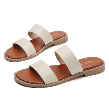 Tilocow Women's Flat Sandals with Rivets Inlaid Slip on Sandals Two Strap Casual Summer Slide Shoes
