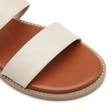 Tilocow Women's Flat Sandals with Rivets Inlaid Slip on Sandals Two Strap Casual Summer Slide Shoes