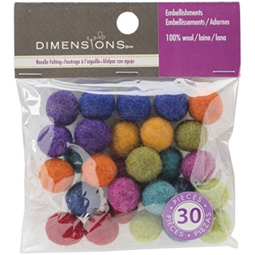 Dimensions Crafts Assorted Mini Wool Balls for Needle Felting, Small, Multicolor, 30 pcs