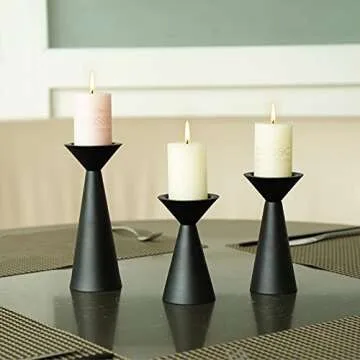Stylish Black Candle Holders Set of 3 for Pillar Candles