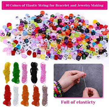 Bead Bracelet Making Kit, Shynek Bead Friendship Bracelets Kit with Pony Beads Letter Beads Charm Beads and Elastic String for Bracelet and Jewelry Making Rainbow Colors