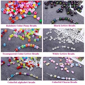 Bead Bracelet Making Kit, Shynek Bead Friendship Bracelets Kit with Pony Beads Letter Beads Charm Beads and Elastic String for Bracelet and Jewelry Making Rainbow Colors