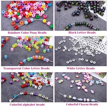 Bead Bracelet Making Kit, Shynek Bead Friendship Bracelets Kit with Pony Beads Letter Beads Charm Beads and Elastic String for Bracelet and Jewelry Making Rainbow Colors