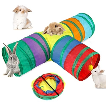 BWOGUE Bunny Tunnels & Tubes Collapsible 3 Way Bunny Hideout Small Animal Activity Tunnel Toys for D...