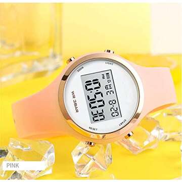 XCZAP Outdoor Sport Watches Alarm Clock 5Bar Waterproof LED Digital Watch (Pink)