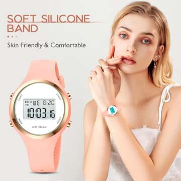 XCZAP Outdoor Sport Watches Alarm Clock 5Bar Waterproof LED Digital Watch (Pink)