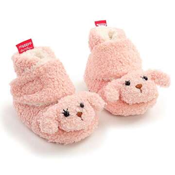 Timatego Newborn Baby Boys Girls Booties Stay On Socks Non Skid Soft Sole Infant Toddler Warm Winter House Slipper Crib Shoes 0-18 Months