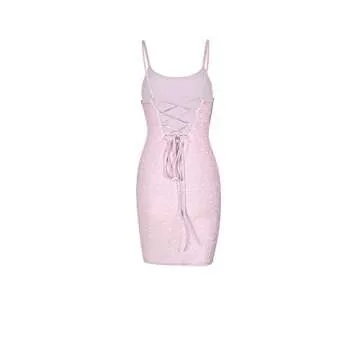 VANCOL Sexy Glitter Spaghetti Straps Mini Dress in Pink