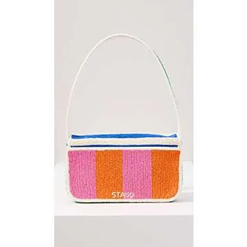 STAUD Women's Tommy Beaded Bag, Multi Rugby Stripe, One Size