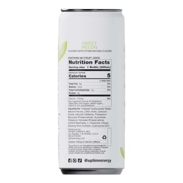UPTIME Energy Drink, Sweet Summer Melon Sparkling, 12 Pack, Vitamin C, L Theanine, Calcium, Sugar Free Energy Drinks for Focus Support, 142mg of Natural Caffeine, 5 Calories, Natural, 12 fl oz Cans