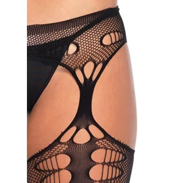 Leg Avenue womens Fishnet Stockings With Attached Garter Belt adult exotic hosiery, Scale Black, One Size US