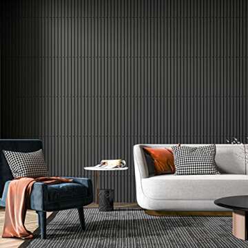 Art3d Slat Wall Panel, 3D Fluted Textured Panel 12-Tile 19.7 x 19.7in. - Black