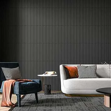Art3d Slat Wall Panel, 3D Fluted Textured Panel 12-Tile 19.7 x 19.7in. - Black