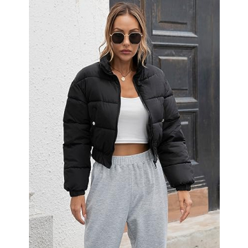 Stylish Gihuo Cropped Women's Puffer Jacket for Winter