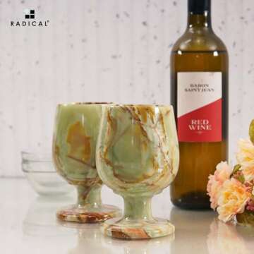 Radicaln Marble Wine Glasses 5'' Inches Green Onyx Handmade Wine Party Drinking Glasses - Cocktail Glasses, Drinkware For Red Wine and White Wine, Wine Glass Set For Wine Gifts & Home Bar