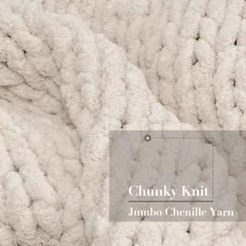 Touchat Chunky Knit Blanket Throw, 50"x60" Crochet Chenille Throw Blanket, Handmade Cozy Cream Cable Knit Throw Blanket Boho Bedroom Decor, Soft Fluffy Beige Knot Blanket for Couch Bed