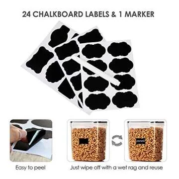 Vtopmart Airtight Food Storage Containers 6 Pieces - Plastic BPA Free Kitchen Pantry Storage Containers for Sugar,Flour and Baking Supplies - Dishwasher Safe - Include 24 Labels, Black