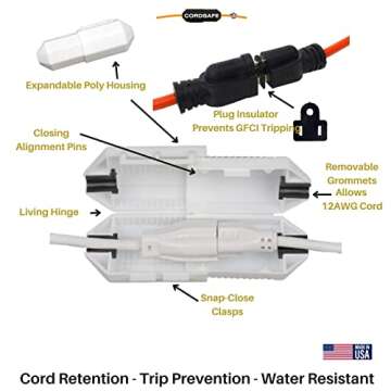Extension Cord Safety Cover, Electrical Plug Connection Protector, Christmas and Patio String Lights...
