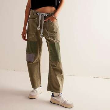 KMBANGI Womens Baggy Mid Rise Jeans Wide Leg Loose Boyfriend Denim Harem Cropped Pants Vintage Barrel Jeans Y2k