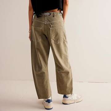 KMBANGI Womens Baggy Mid Rise Jeans Wide Leg Loose Boyfriend Denim Harem Cropped Pants Vintage Barrel Jeans Y2k