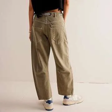 KMBANGI Womens Baggy Mid Rise Jeans Wide Leg Loose Boyfriend Denim Harem Cropped Pants Vintage Barrel Jeans Y2k