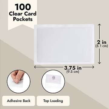 Juvale 100-Pack Clear Business Card Pockets Holders 3.75x2 in, Self-Adhesive Top Load Plastic Protector and Sleeves Labels, Bulk Set for Storage, Organization, Labeling