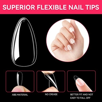 HKFUON 500PCS Almond Fake Nails – DIY Nail Art Set