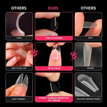 HKFUON 500PCS Almond Fake Nails – DIY Nail Art Set
