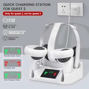 alcopanda Charging Dock for Meta Quest 2,VR Charging Station for Oculus Quest 2 Touch Controller and VR Headset with 2 Rechargeable Batteries and USB-C Charger,Support Elite Strap (not for Quest 3)