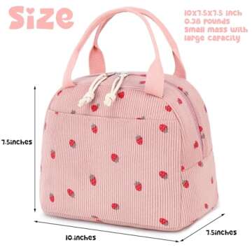 Bluboon Lunch Bag for Women Men Cute Corduroy Lunch Tote Bags Reusable Insulated Lunch Box Large Cap...