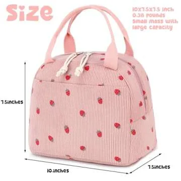 Bluboon Lunch Bag for Women Men Cute Corduroy Lunch Tote Bags Reusable Insulated Lunch Box Large Cap...