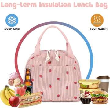 Bluboon Lunch Bag for Women Men Cute Corduroy Lunch Tote Bags Reusable Insulated Lunch Box Large Capacity Reusable Insulated Cooler for Work Picnic or Travel (Corduroy strawberry pink)