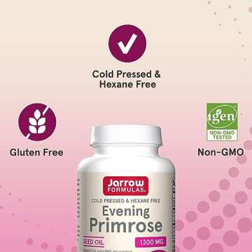 Jarrow Formulas Cold Pressed and Hexane Free Evening Primrose, Dietary Supplement, Feminine Health, Support for Skin and Immune Health, 60 Softgels, Up to a 60 Day Supply