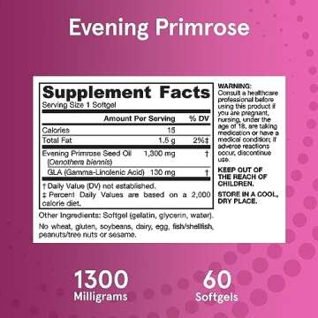 Jarrow Formulas Cold Pressed and Hexane Free Evening Primrose, Dietary Supplement, Feminine Health, Support for Skin and Immune Health, 60 Softgels, Up to a 60 Day Supply
