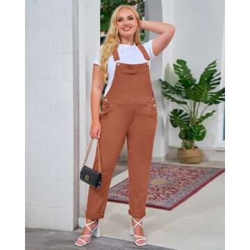 Vetinee Women's Brick Red Adjustable Straps Pockets Boyfriend Denim Bib Overalls Jeans Pants Small