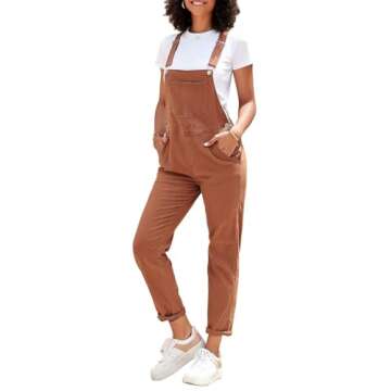 Vetinee Women's Brick Red Adjustable Straps Pockets Boyfriend Denim Bib Overalls Jeans Pants Small