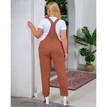 Vetinee Women's Brick Red Adjustable Straps Pockets Boyfriend Denim Bib Overalls Jeans Pants Small