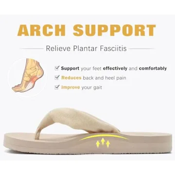 KuaiLu Women's Arch Support Flip Flops Comfortable Beach Sandals