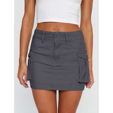 LILLUSORY Women Mini Skirt Denim Summer Jean Skort 2025 y2k Cute Clothes Going Out Club Concert Outfit Western Cowgirls Trendy Stuff Fashion Sexy Short Teen Girls Cargo Dark Grey M