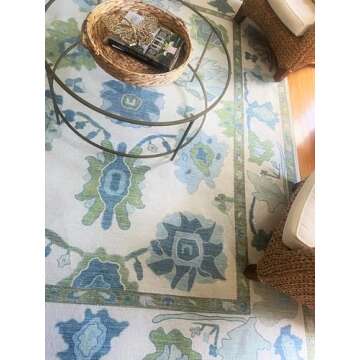 Green Oushak Runner Rug, Modern Runners, Vintage, Turkish, Eclectic, Floral, Pastel, Washable, Long Runner Rugs for Hallway, Kitchen, Living Room, Bedroom, Kitchen, Bathroom, 2'5"x13'