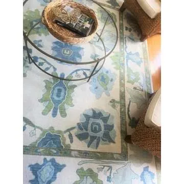 Green Oushak Runner Rug, Modern Runners, Vintage, Turkish, Eclectic, Floral, Pastel, Washable, Long Runner Rugs for Hallway, Kitchen, Living Room, Bedroom, Kitchen, Bathroom, 2'5"x13'