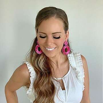 Statement Raffia Earrings Boho Drop Dangle Earrings for Women Handmade Fashion Earring Bohemian Gift...