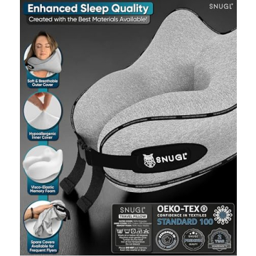 SNUGL Memory Foam Neck Travel Pillow for Comfortable Flights