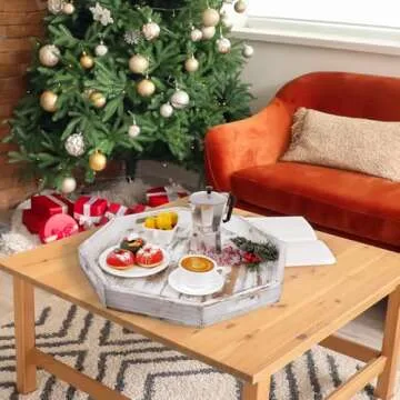 MyGift White Washed 20-Inch Octagonal Wooden Tray