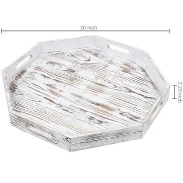 MyGift White Washed 20-Inch Octagonal Wooden Tray
