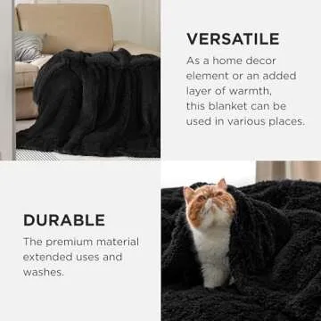 Bedsure Fluffy Black Throw Blanket Gifts for Women, Men, Soft Fleece Cozy Fuzzy Sherpa Plush Warm Minky Thick Faux Fur Throws for Couch, Bed, Black Decor Valentines Blanket Gifts for Her Him, 50x60