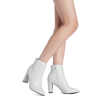 Shop DREAM PAIRS Chunky Heel Ankle Booties in White PU